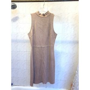 Aqua Tan Suede Boho Scallop Dress - Medium